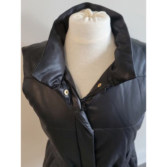 NWT Andrew Marc New York Black Faux Leather Vest Sleeveless Jaket Women Small - Picture 2 of 11
